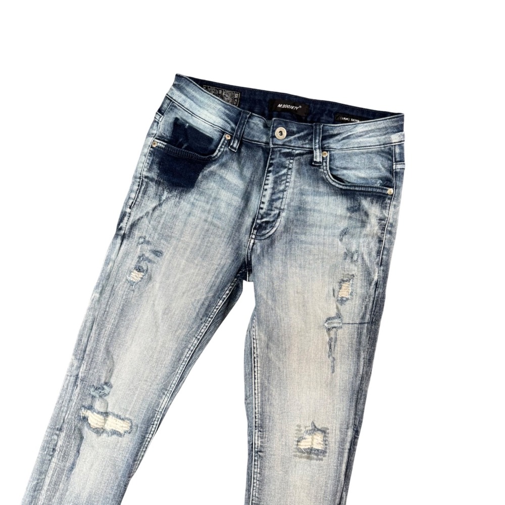 M Society Mens 30x29.5‎ Skinny Grunge Distressed Ripped Denim Jeans Streetwear